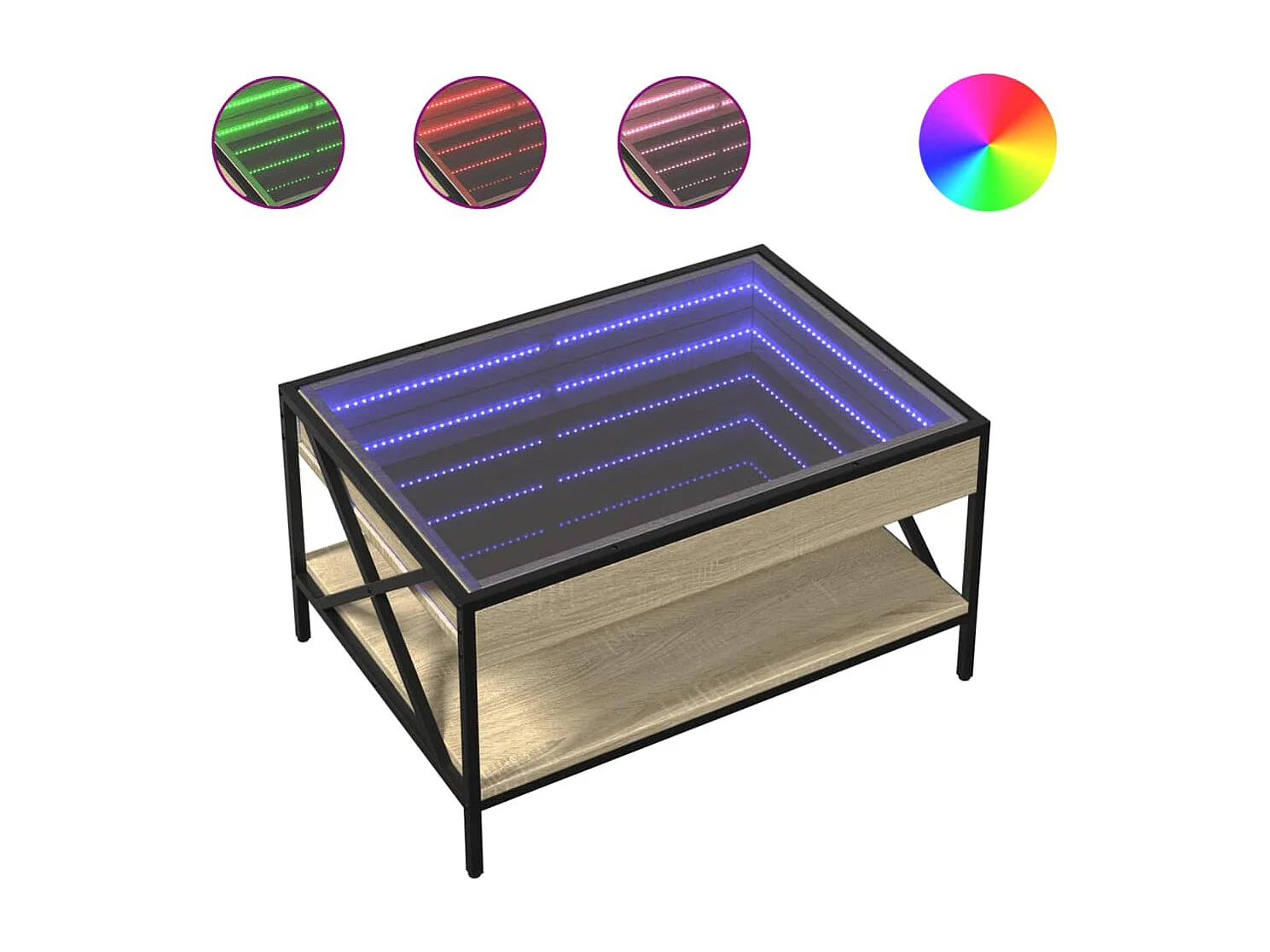 Mesa de centro luzes LED Infinity 70x50x38 cm carvalho sonoma