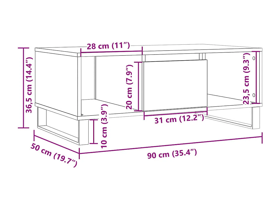 Couchtisch Artisan-Eiche 90x50x36,5 cm Holzwerkstoff