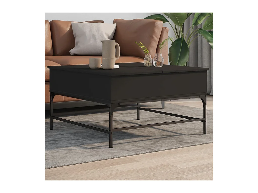 Tavolino da Salotto Nero 80x80x45cm Legno Multistrato e Metallo