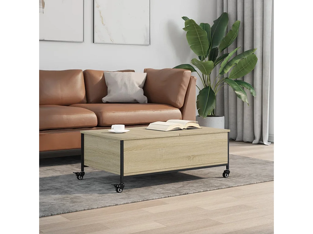 Table basse avec roulettes chêne sonoma bois d'ingénierie