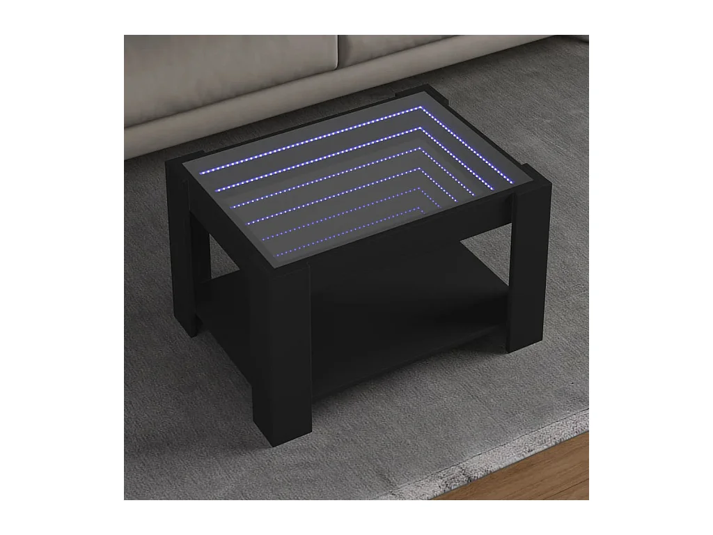 Table basse avec LED noir 73x53x45 cm bois d'ingénierie