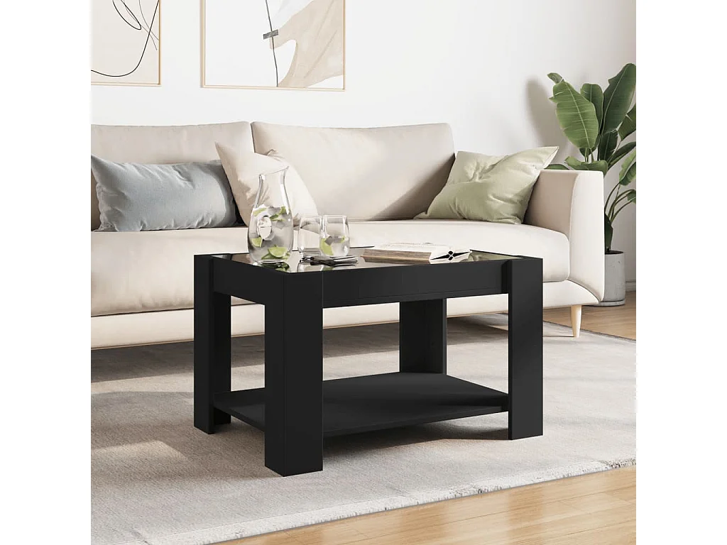 Table basse avec LED noir 73x53x45 cm bois d'ingénierie