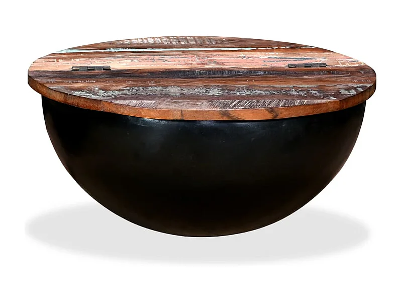 Mesa de centro forma de bol madera maciza reciclada negro