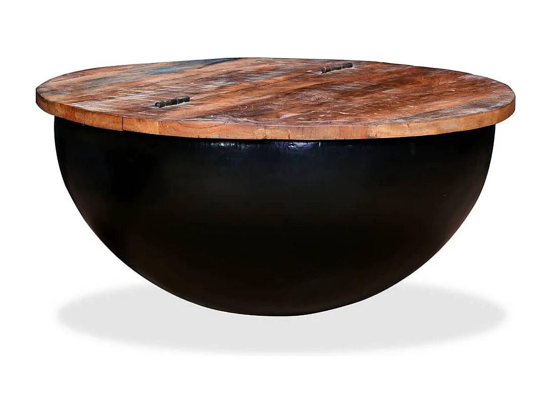 Table basse Bois de récupération massif Noir Forme de bol
