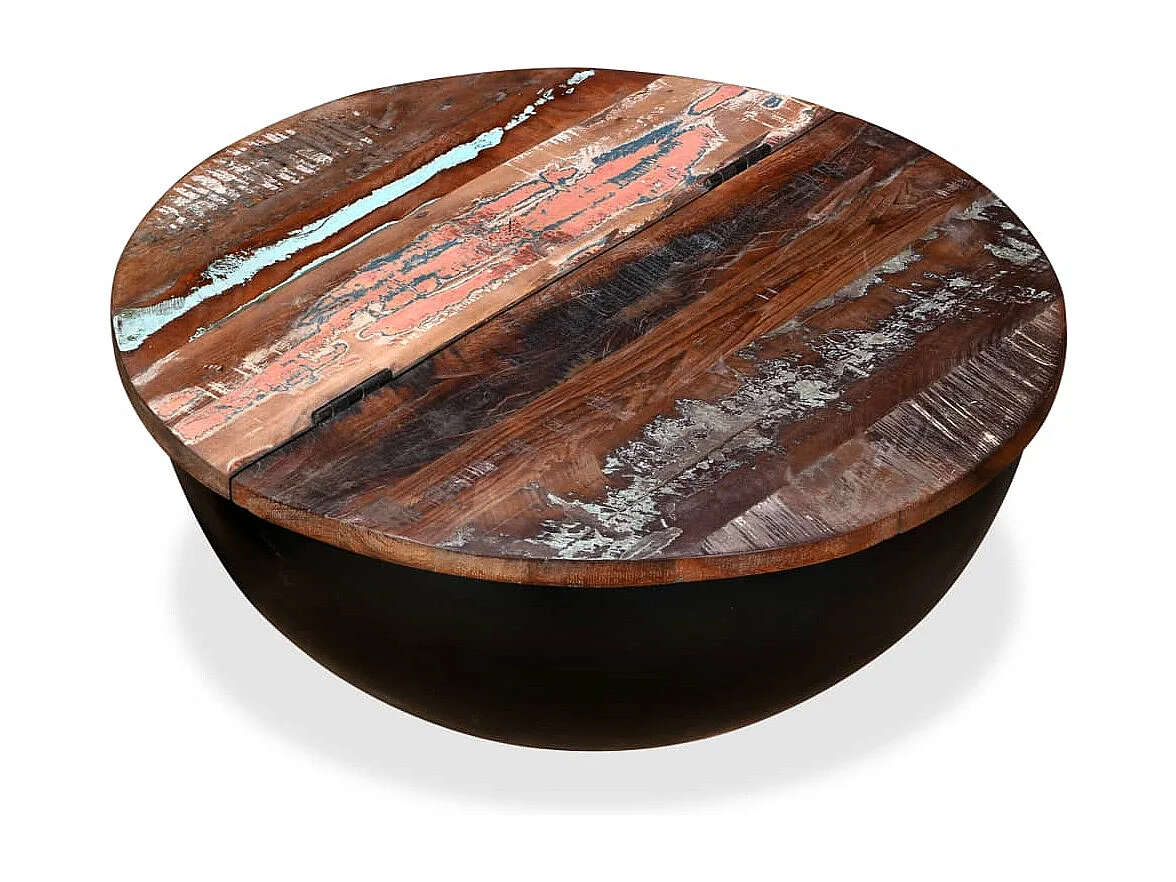 Table basse Bois de récupération massif Noir Forme de bol