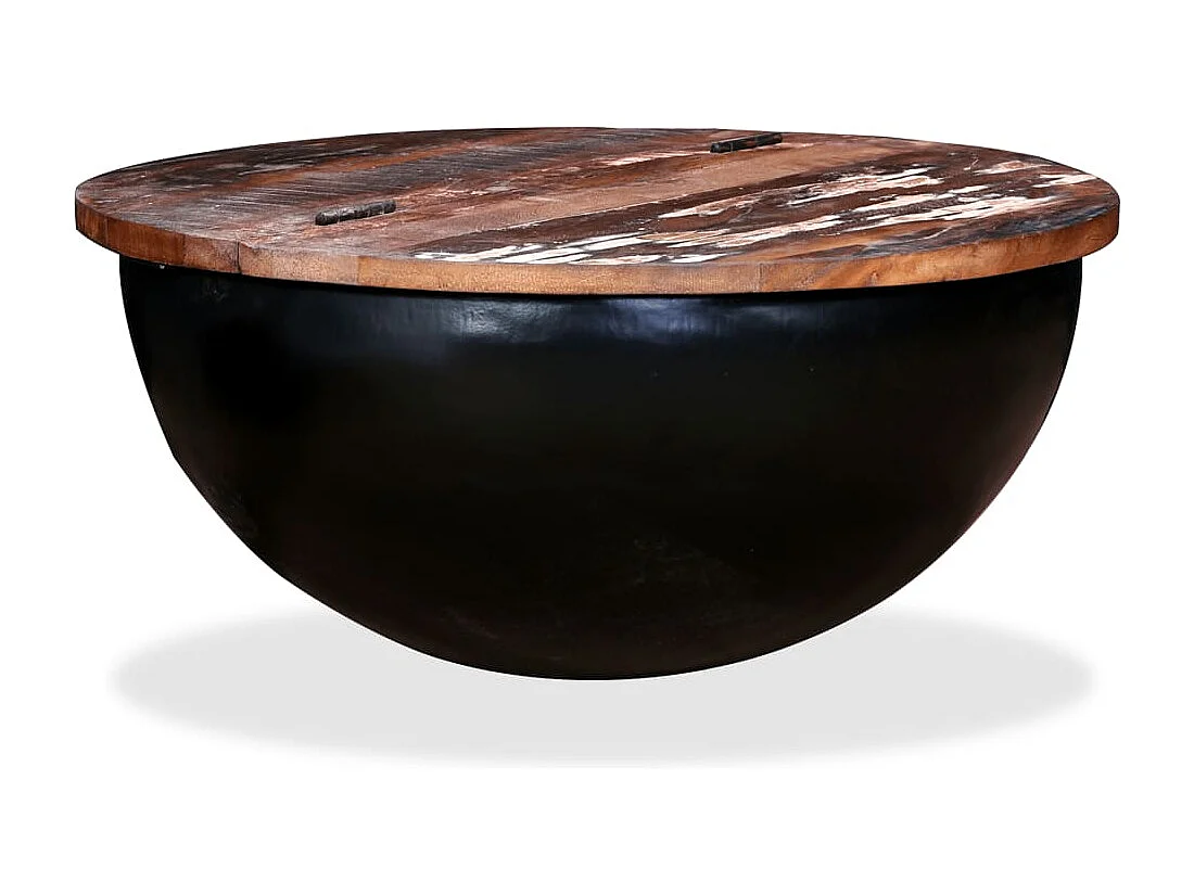 Table basse Bois de récupération massif Noir Forme de bol