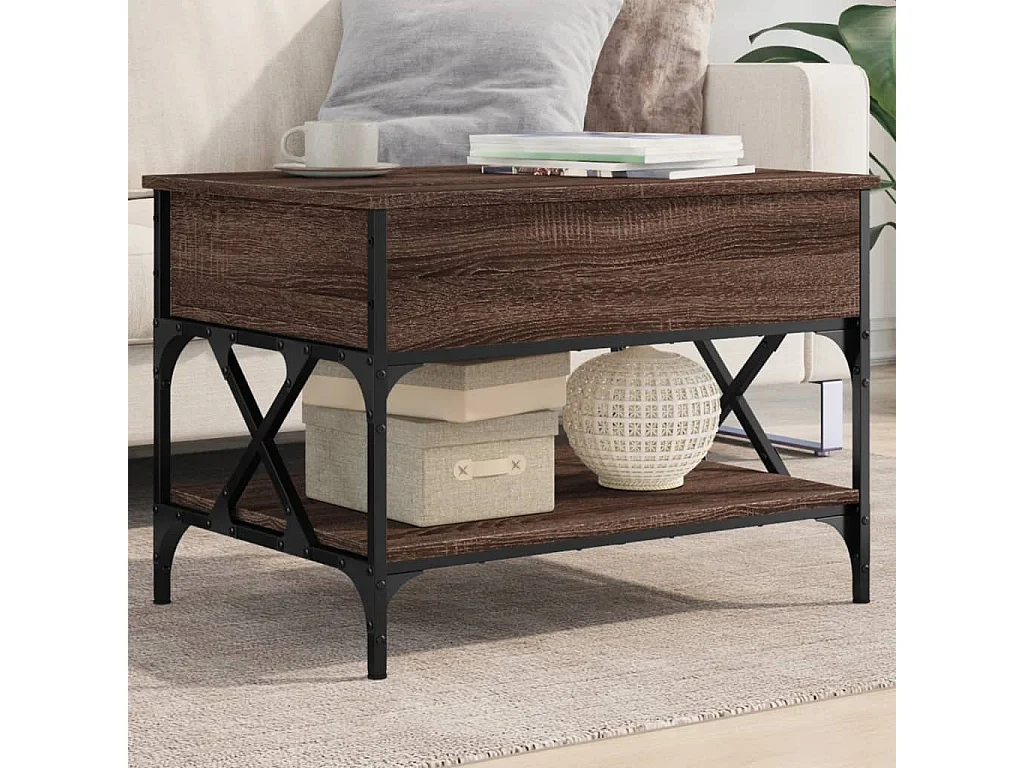 Tavolino Salotto Rovere Marrone 70x50x50cm Multistrato Metallo