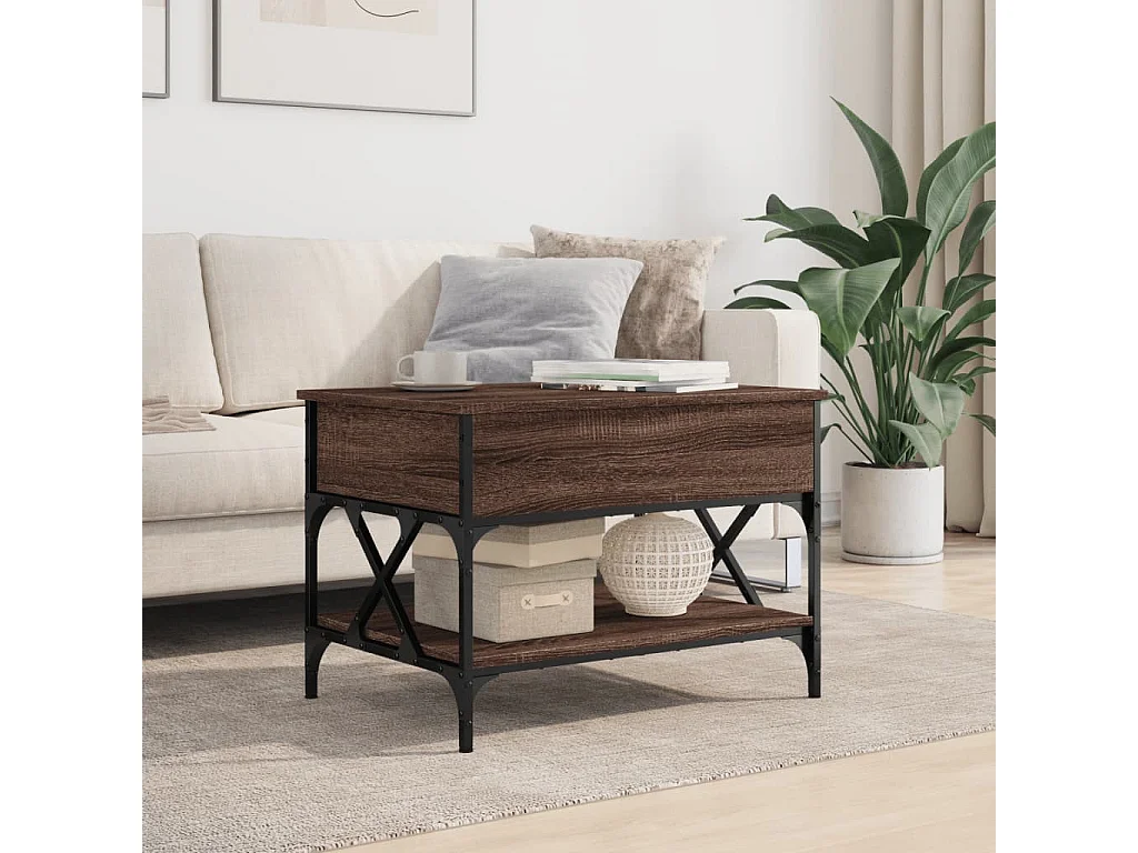 Table basse chêne marron 70x50x50 cm bois d'ingénierie et métal