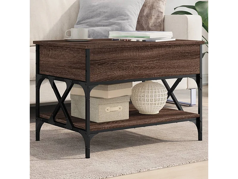 Tavolino Salotto Rovere Marrone 70x50x50cm Multistrato Metallo