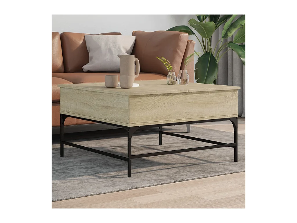 Table basse chêne sonoma 80x80x45 cm bois d'ingénierie et métal