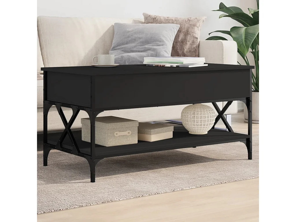 Table basse noir 100x50x50 cm bois d'ingénierie et métal