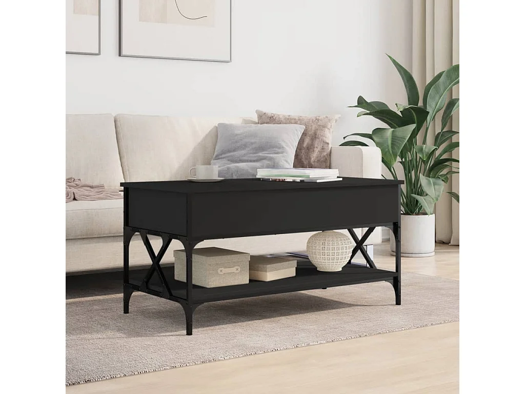 Table basse noir 100x50x50 cm bois d'ingénierie et métal