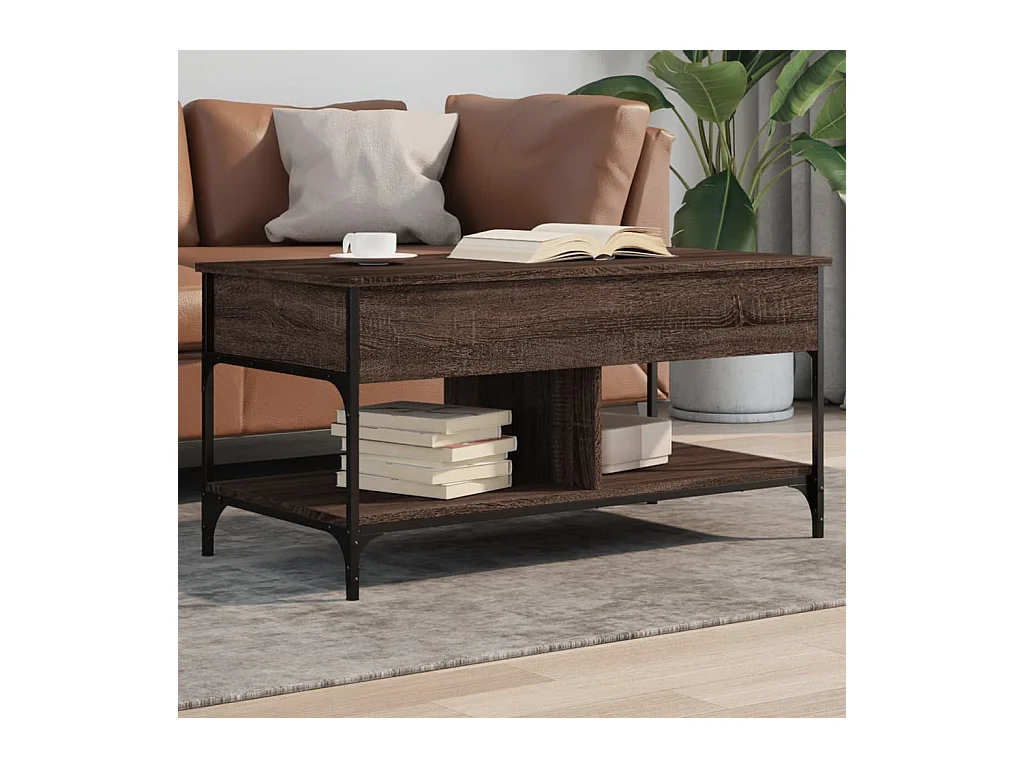 Table basse chêne marron 100x50x50cm bois d'ingénierie et métal
