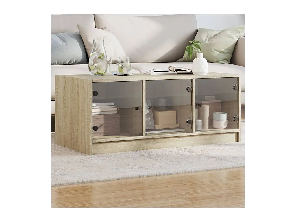 Table basse avec portes en verre chêne sonoma 102x50x42 cm