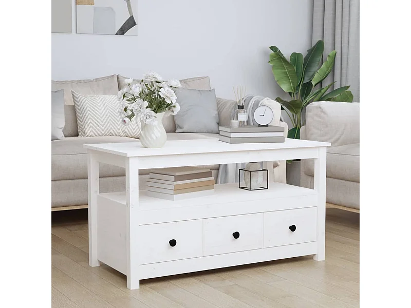 Mesa de centro de madera maciza de pino blanco 102x49x55 cm