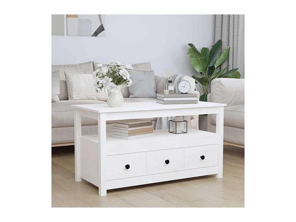 Table basse Blanc 102x49x55 cm Bois massif de pin
