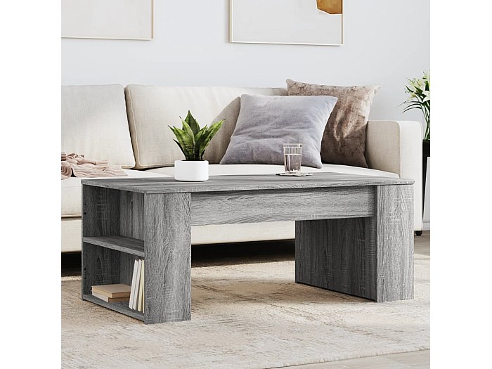 Table Basse Industrielle Homiuse Sonoma Gris 102x55x42 Cm - Aggloméré - 2 Niveaux Avec Étagère Rangement
