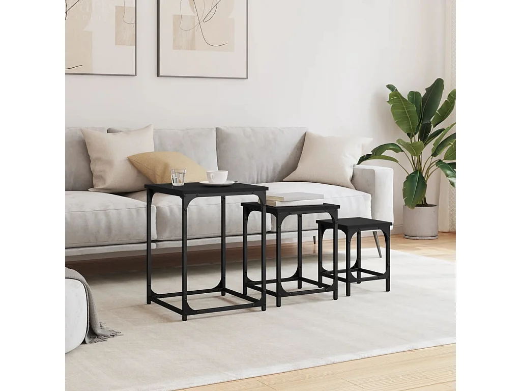 Tables basses gigognes 3 pcs noir bois d'ingénierie