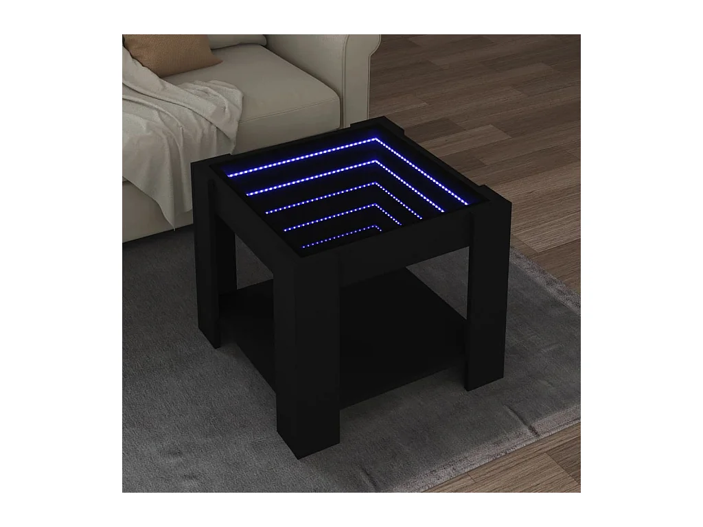 Table basse avec LED noir 53x53x45 cm bois d'ingénierie