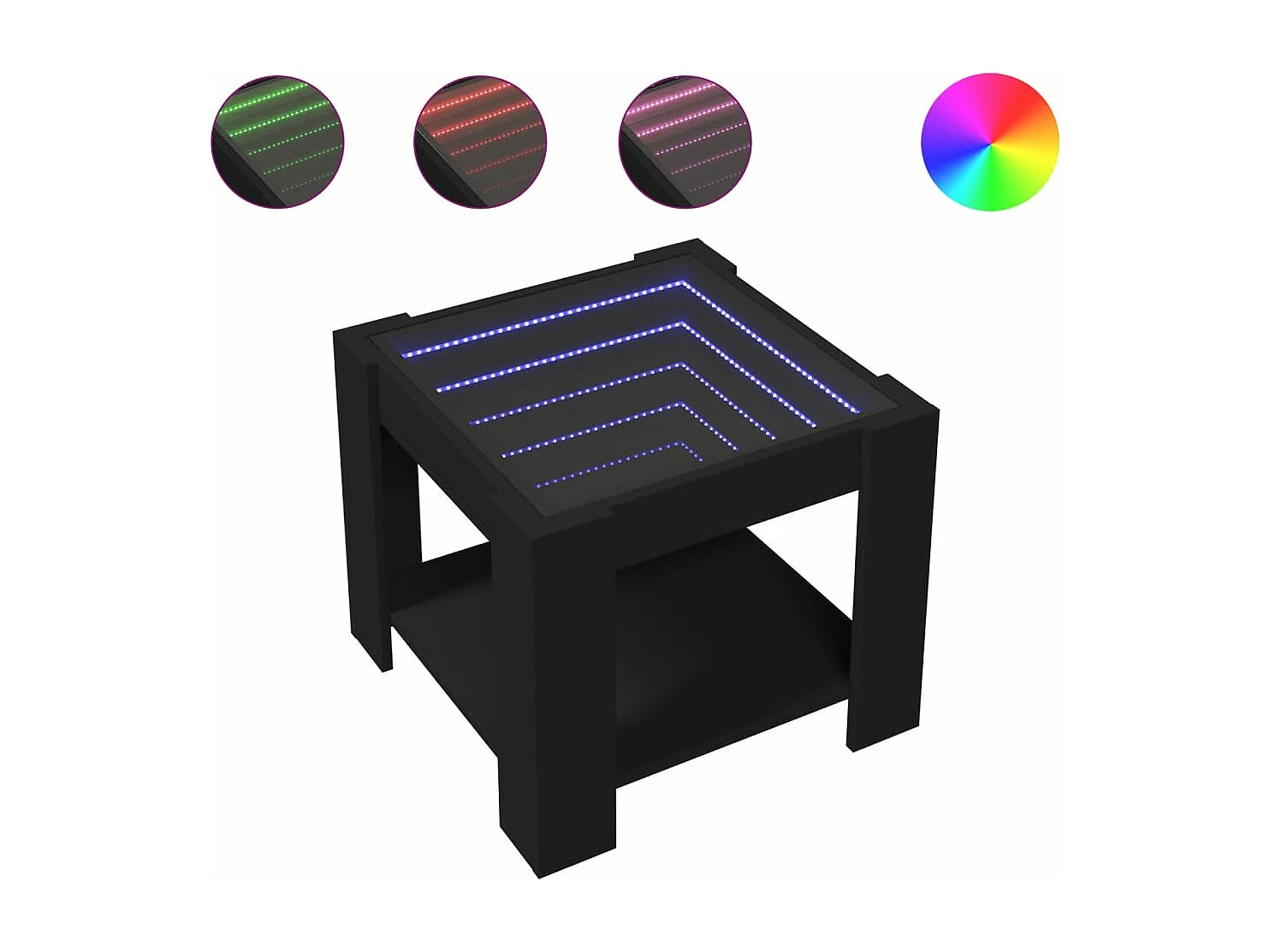 Table basse avec LED noir 53x53x45 cm bois d'ingénierie