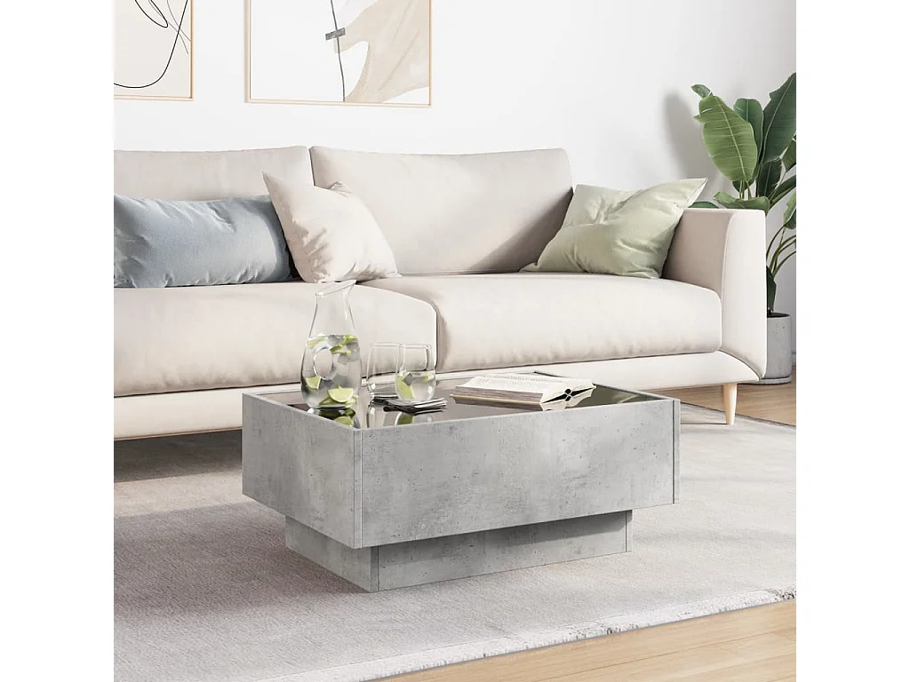 Tavolino Salotto con LED Grigio Cemento 70x50x30 cm Multistrato