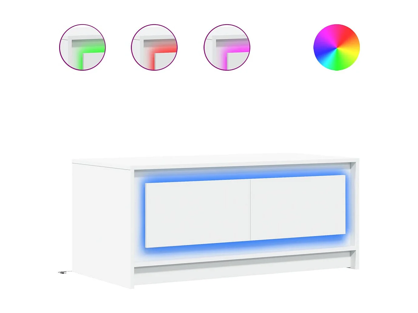 Mesa de centro con luces LED madera ingeniería blanca