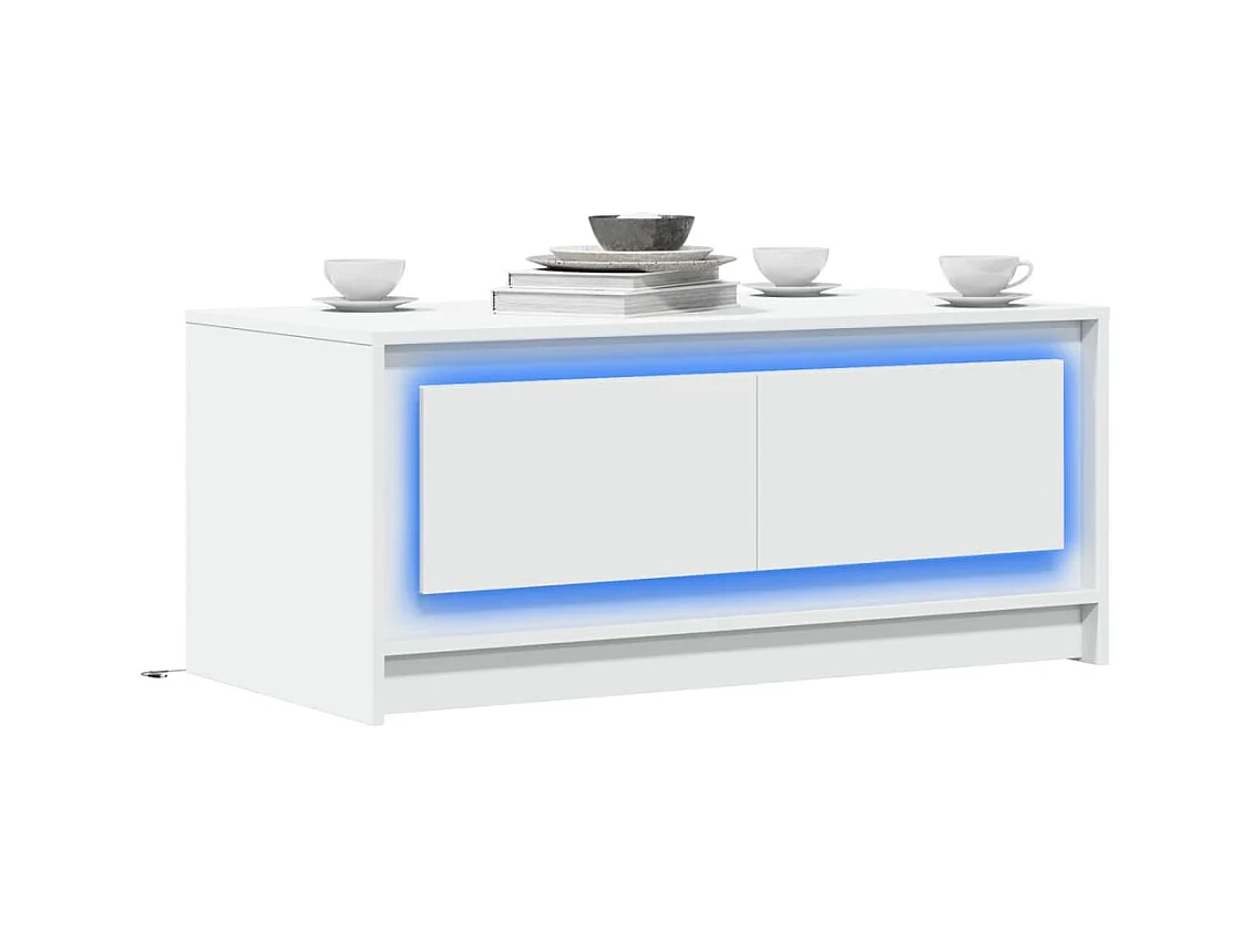 Tavolino da Salotto con Luci LED Bianco in Truciolato