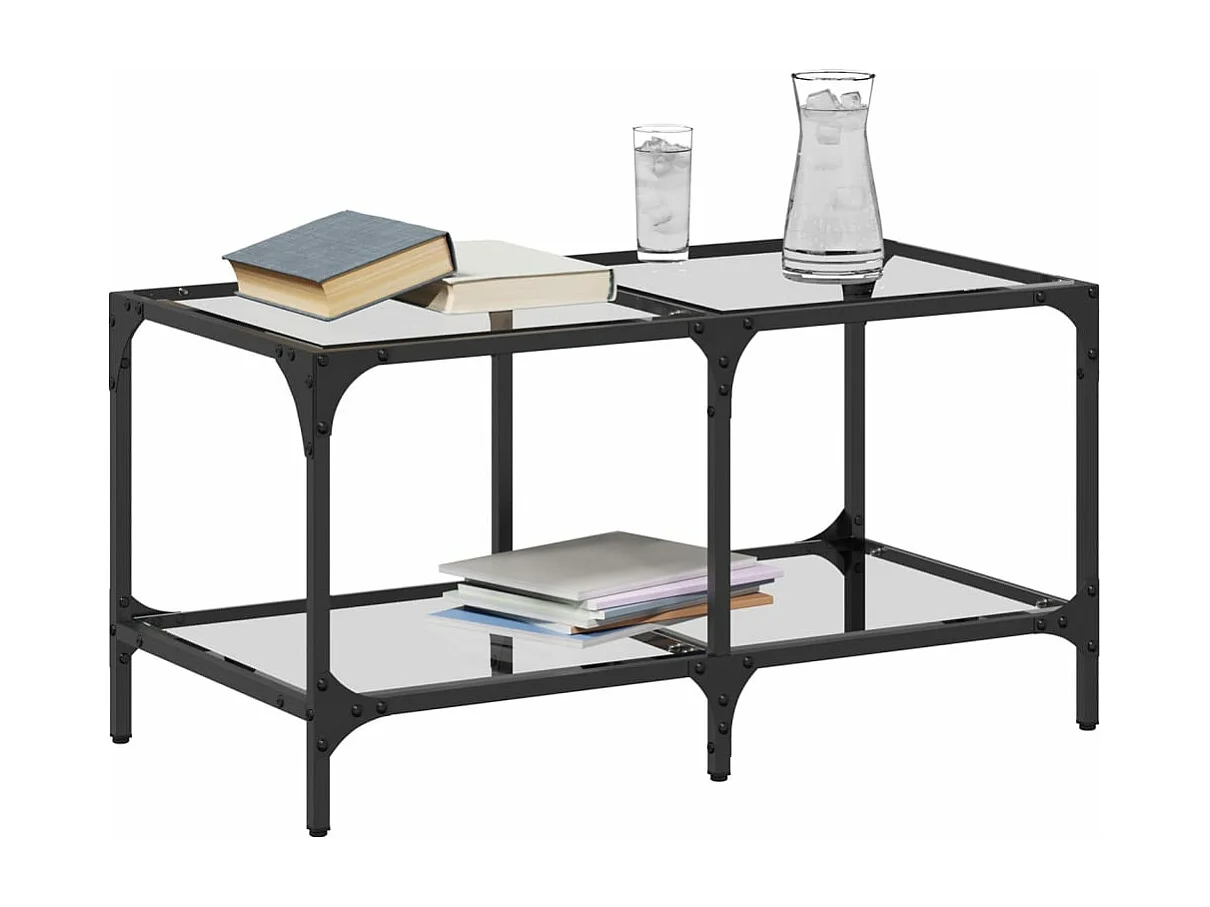 Mesa de centro c/ topo em vidro transparente 78,5x40x40 cm aço