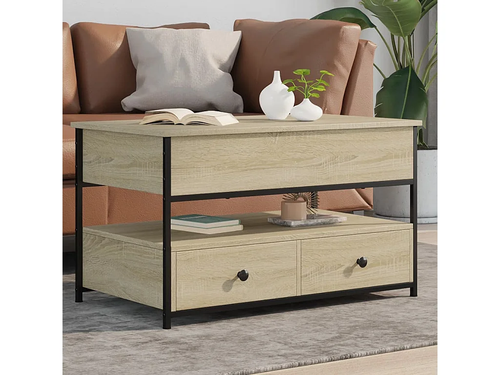 Tavolino Salotto Rovere Sonoma 85x50x50 cm Multistrato Metallo