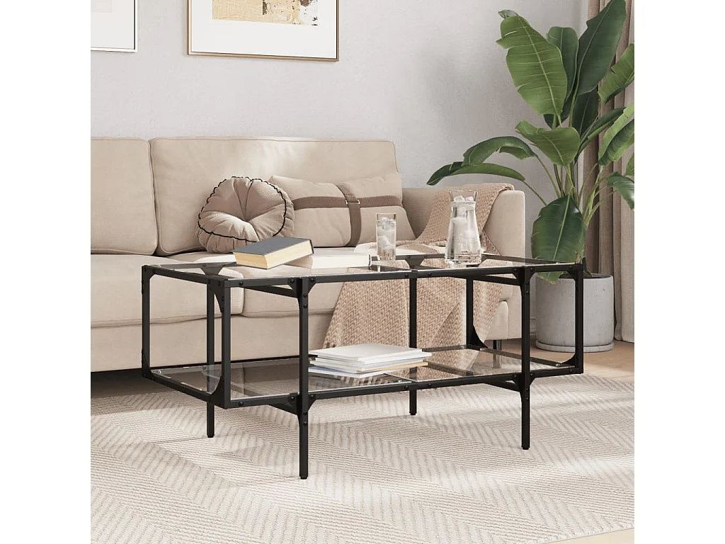 Tavolini con Piano Vetro Trasparente 2 pz 98,5x50x45 cm Acciaio