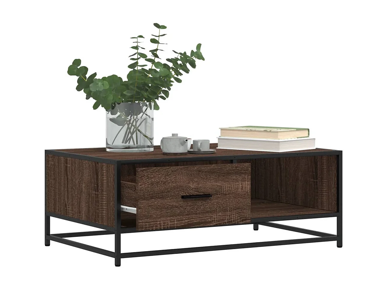 Table basse chêne marron 90x57x35 cm bois d'ingénierie et métal