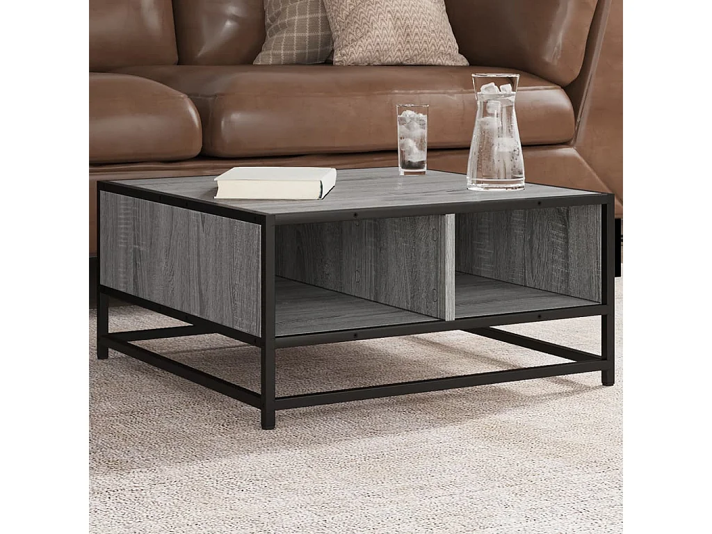 Tavolino Grigio Sonoma 60,5x60,5x30 cm in Truciolato e Metallo