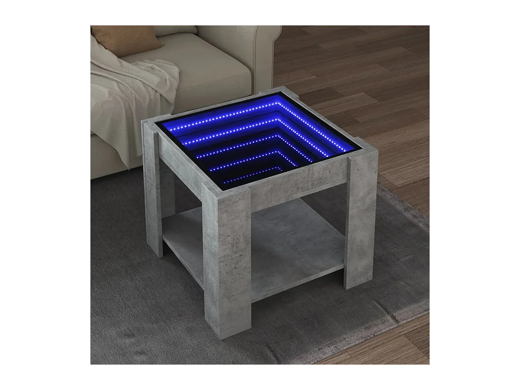 Table basse avec LED gris béton 53x53x45 cm bois d'ingénierie