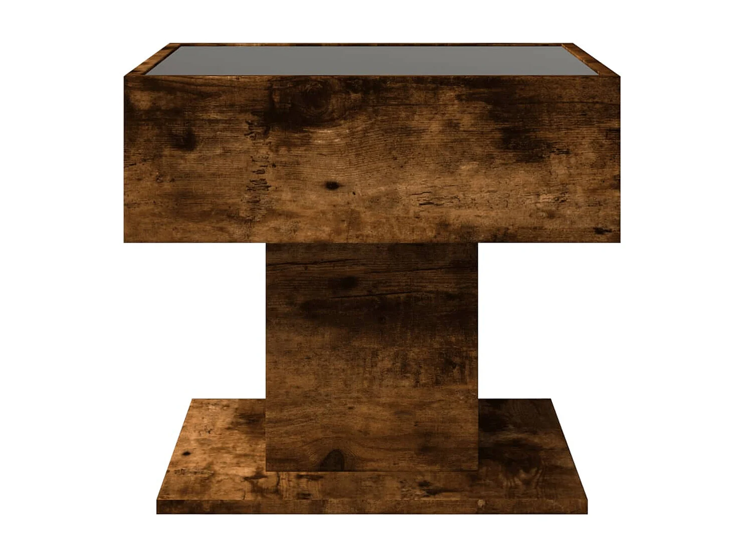 Salontafel met LED 50x50x45 cm bewerkt hout gerookt eikenkleur