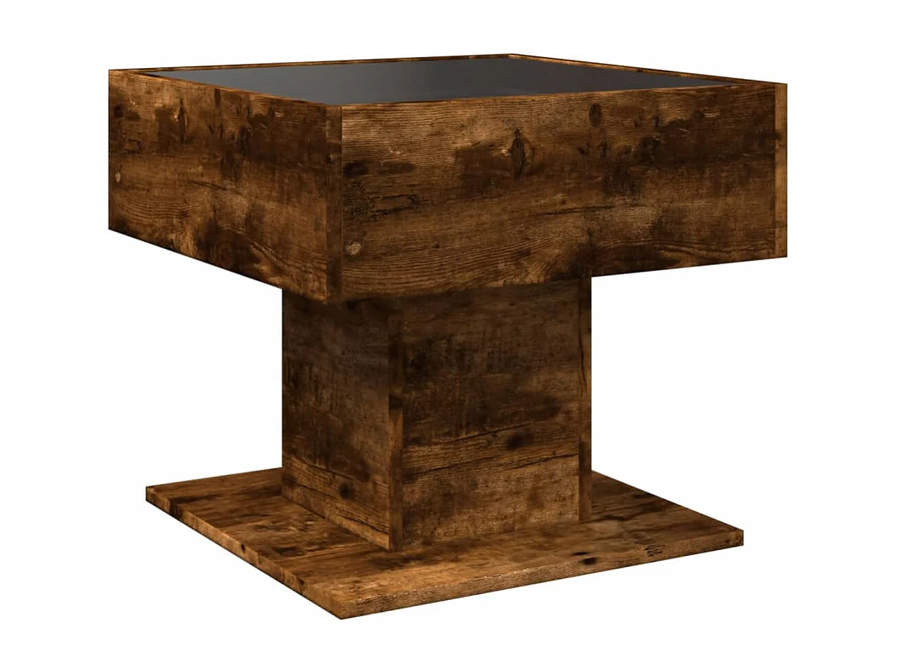 Mesa de centro y LED madera ingeniería roble ahumado 50x50x45cm