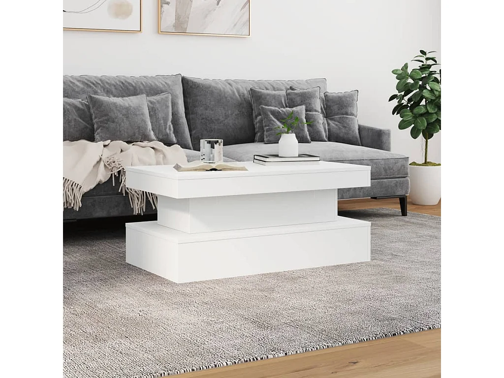 Mesa de centro com luzes LED 90x50x40 cm branco