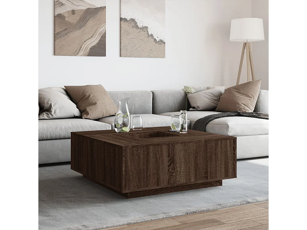 Tavolino Salotto Rovere Marrone 100x100x40 cm Legno Multistrato