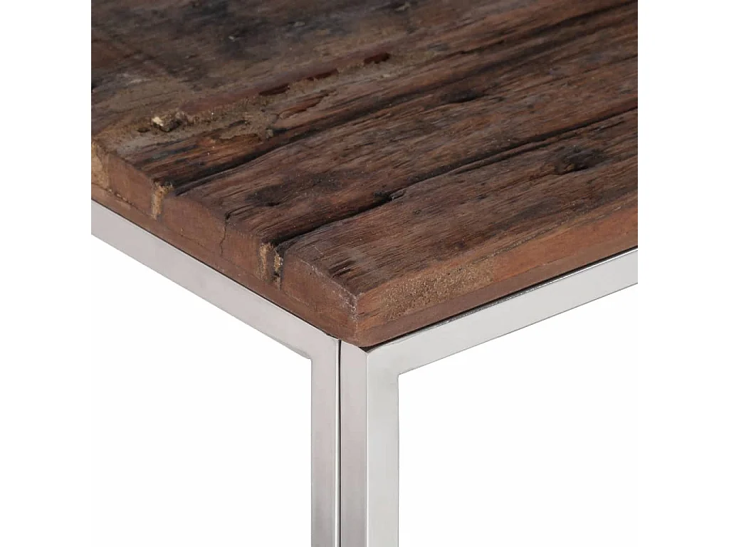 Tavolino Argento Acciaio Inox e Traverse Legno Massello