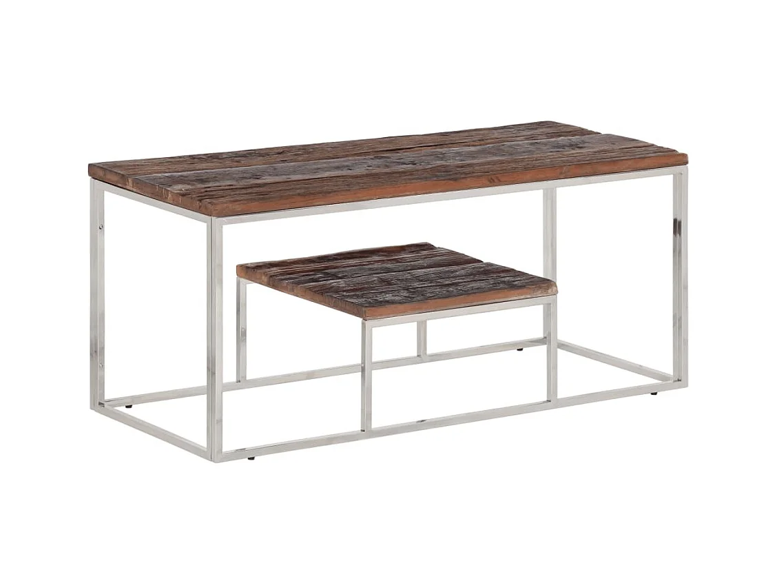 Table basse argenté acier inoxydable et bois de mélèze massif