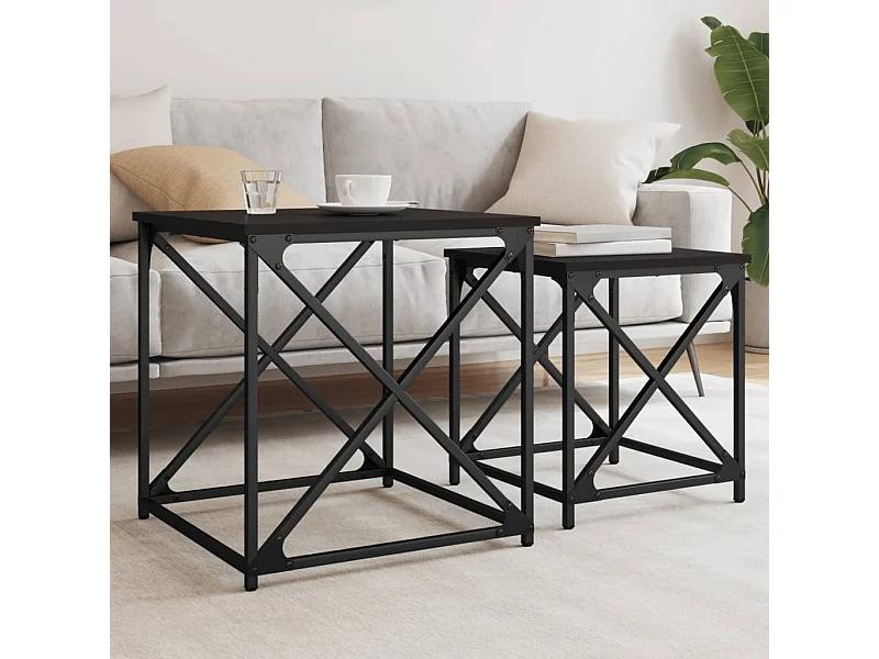Tables basses gigognes 2 pcs noir bois d'ingénierie