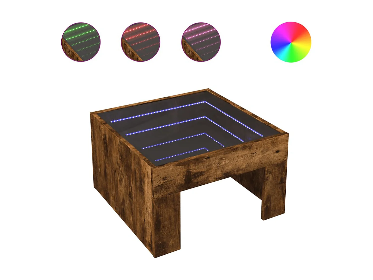 Tavolino da Salotto con LED Infinity Rovere Fumo 50x50x30 cm