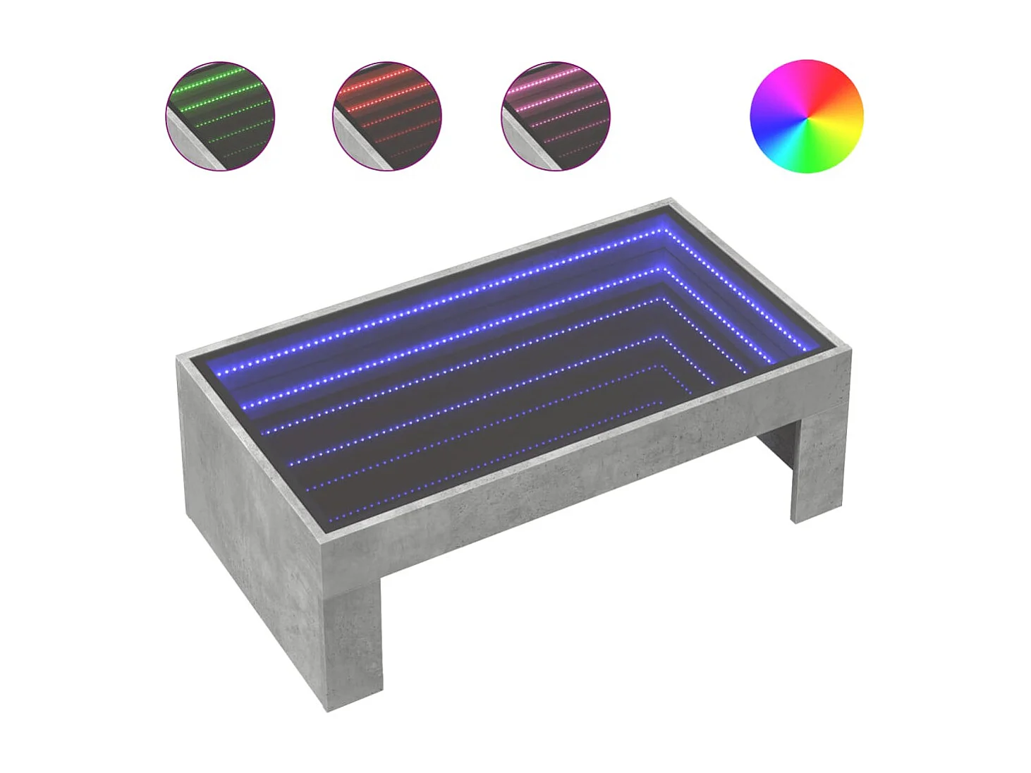 Tavolino da Salotto con LED Infinity Grigio Cemento 90x50x30 cm