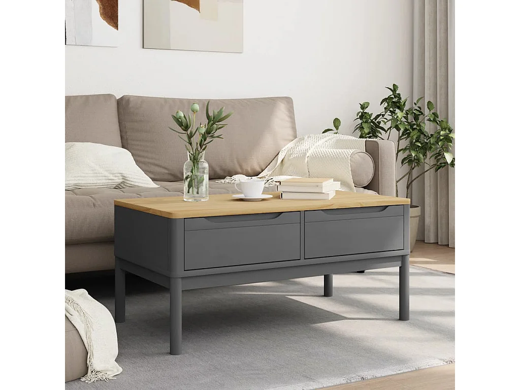 Table basse FLORO gris 99x55,5x45 cm bois massif de pin