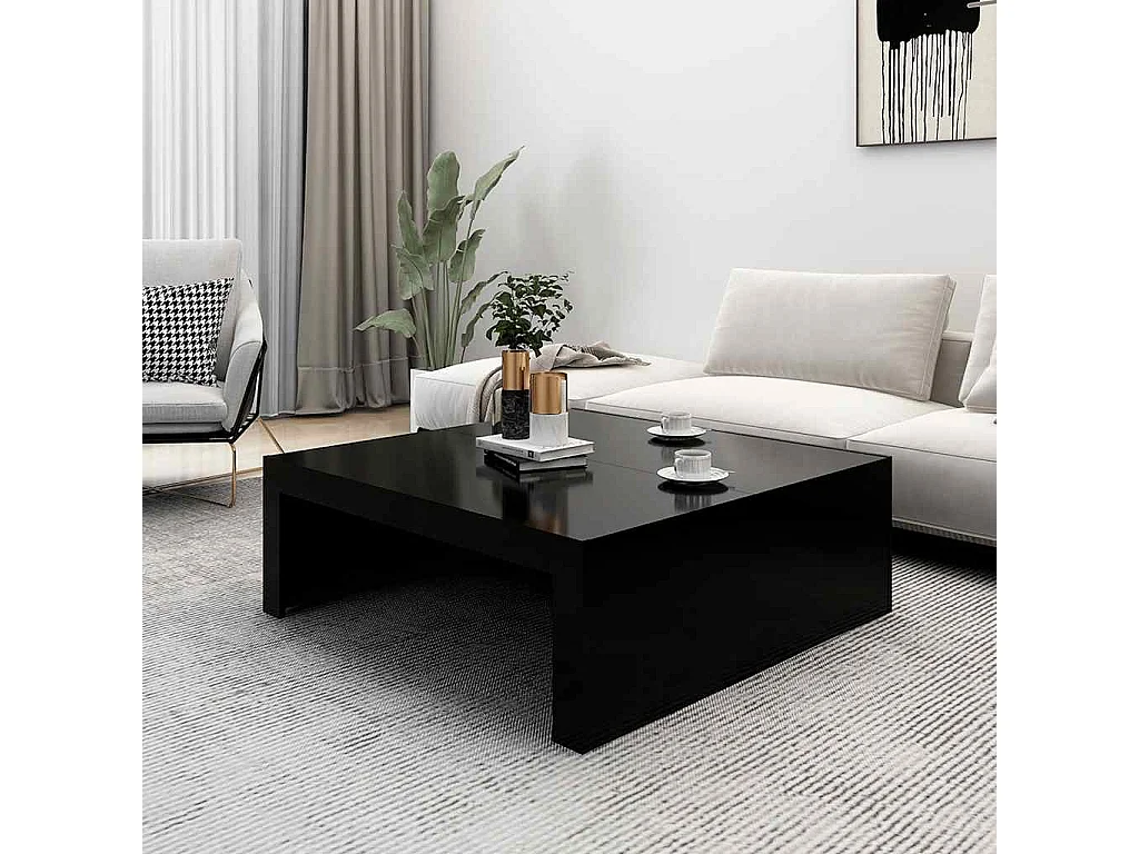 Table basse noir 100x100x35 cm bois d'ingénierie