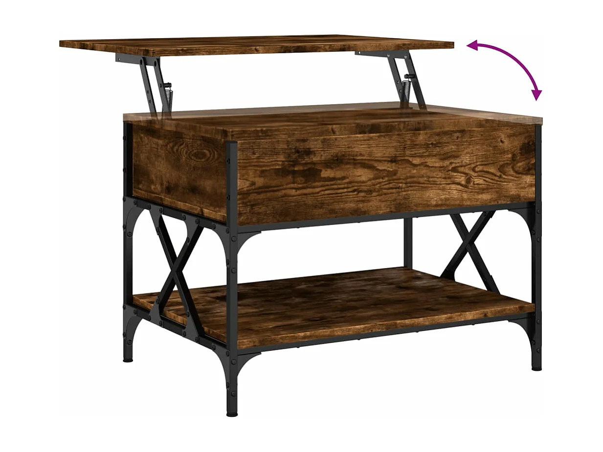 Tavolino Salotto Rovere Fumo 70x50x50 cm Multistrato e Metallo