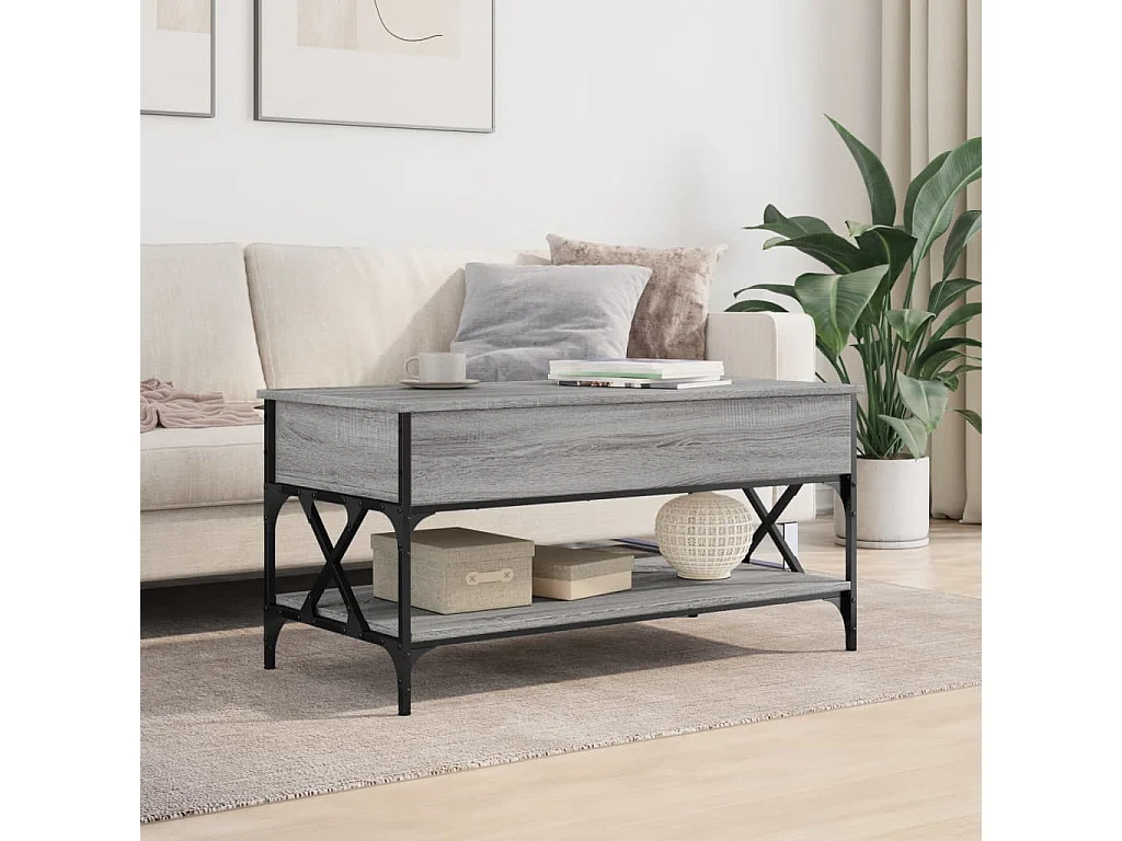 Table basse sonoma gris 100x50x50 cm bois d'ingénierie et métal