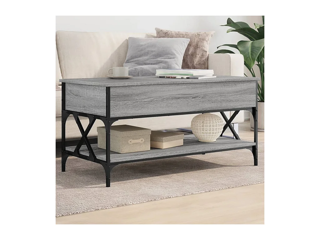 Table basse sonoma gris 100x50x50 cm bois d'ingénierie et métal