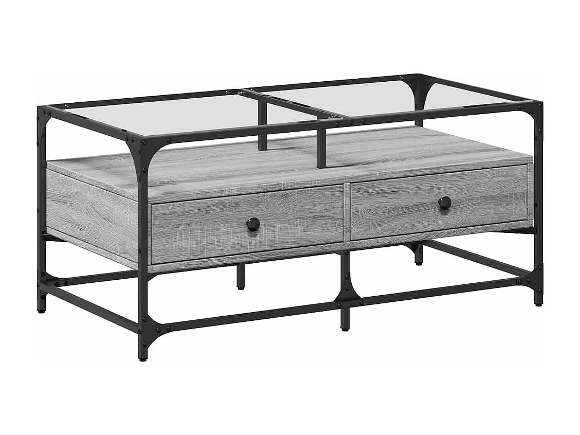 Table basse avec dessus en verre sonoma gris 98,5x50x45cm acier