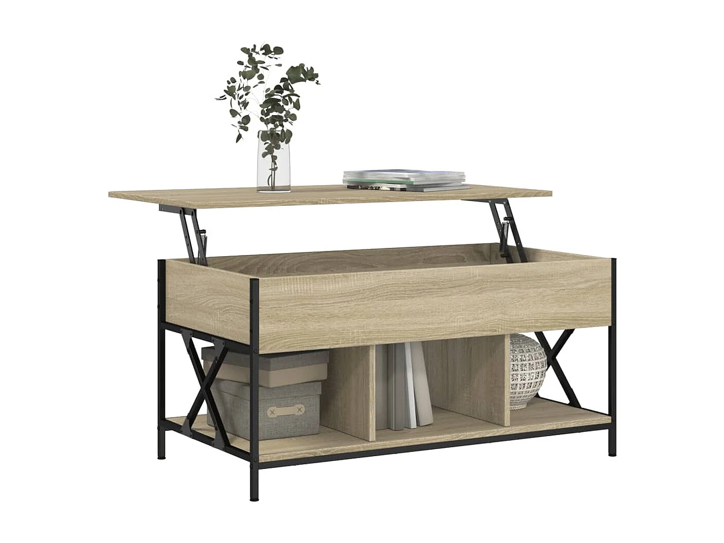 Tavolino Salotto Rovere Sonoma 100x55x50 cm Multistrato Metallo