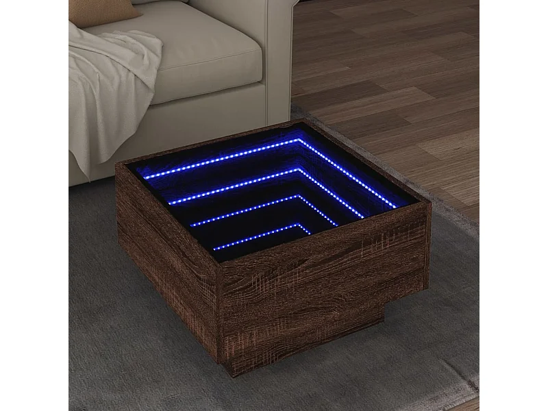 Mesa de centro y LED madera ingeniería marrón roble 50x50x30 cm